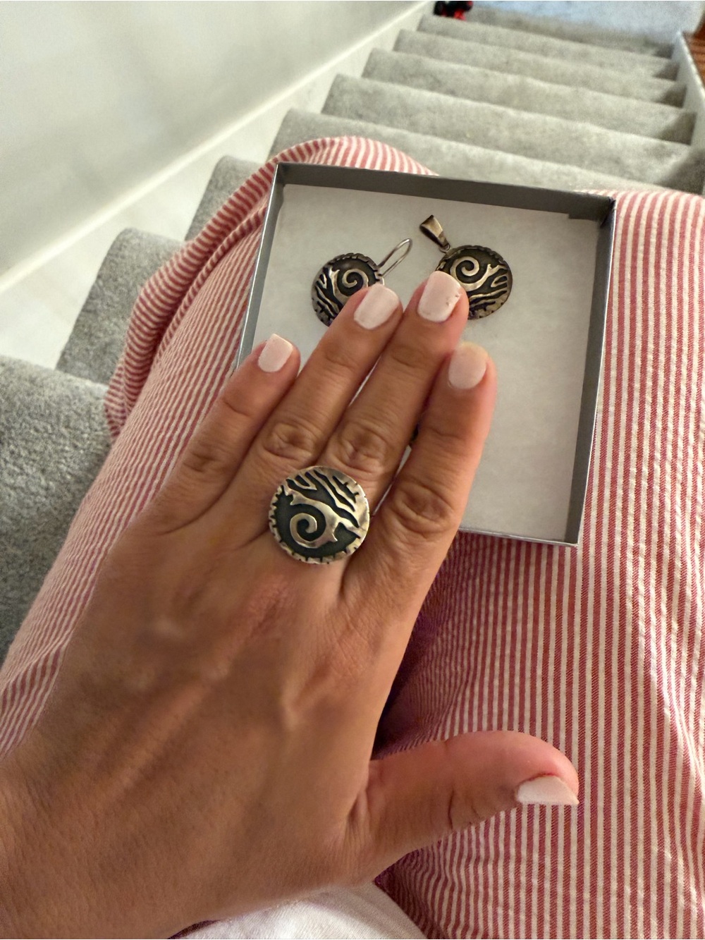 Sterling Silver Tribal Swirl Statement Ring - Silver